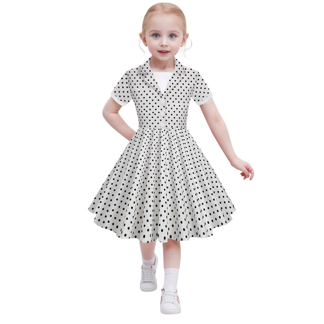 Robe Droite Robe de Concert pour Filles Enfants Filles Manches Courtes Vintage à Pois Style Années 50
