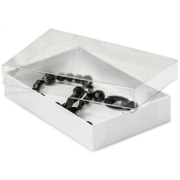 Pack of 100, 5.5 x 3.5 x 1" Clear Lid Boxes w/White Bases Perfect for Greeting Cards, Stationery, Packaged Gourmet Products & Bath & Body