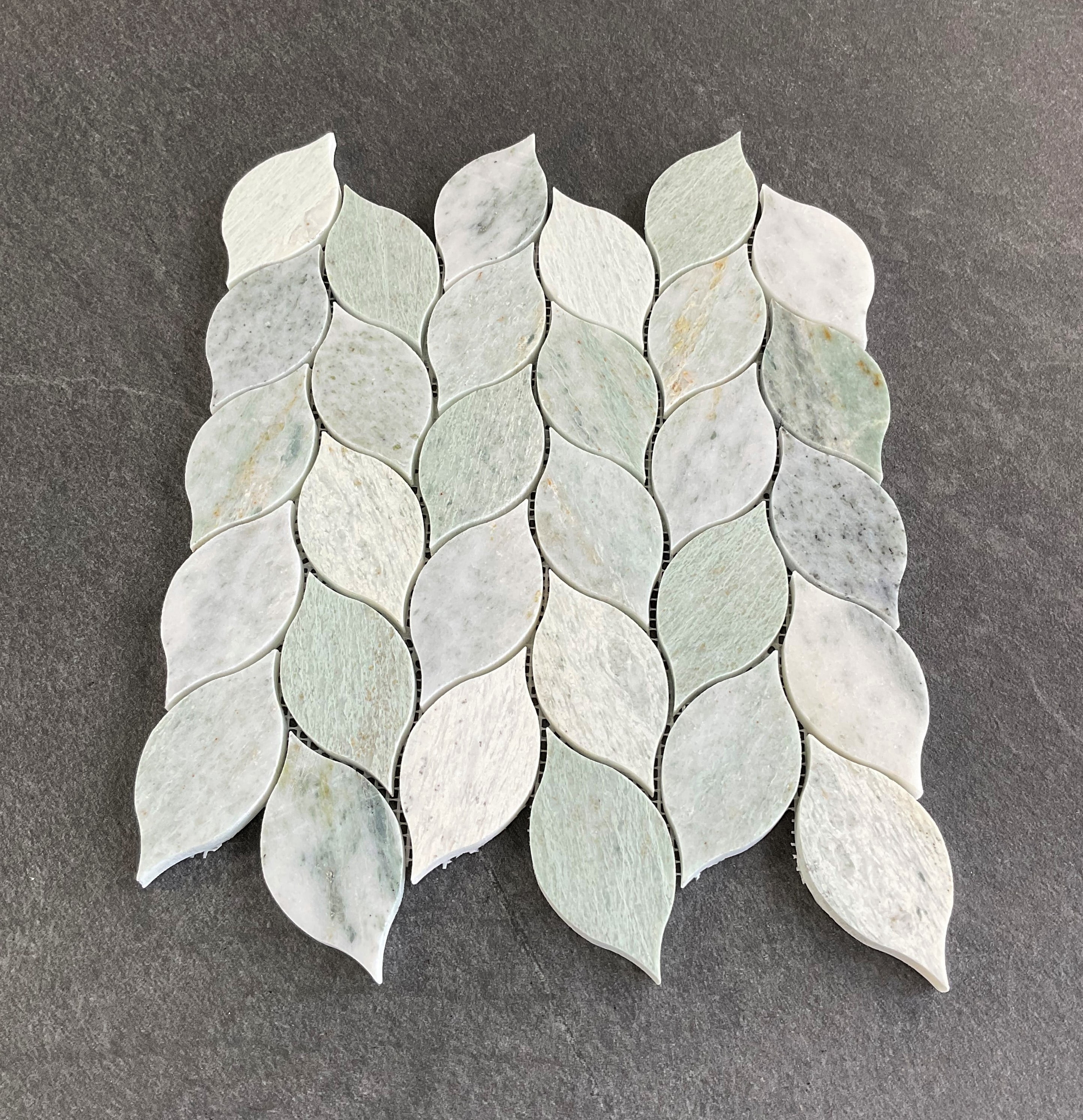 10-Sheet of Ming Green Marble Leaf Pattern Wall & Floor Mosaic Tiles