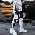 thumbnail image 4 of Men's Letter Flap Pocket Drawstring Cargo Pants Casual All-match Loose pantalon cargo homme Classic Fit Elastic work Trousers, 4 of 5