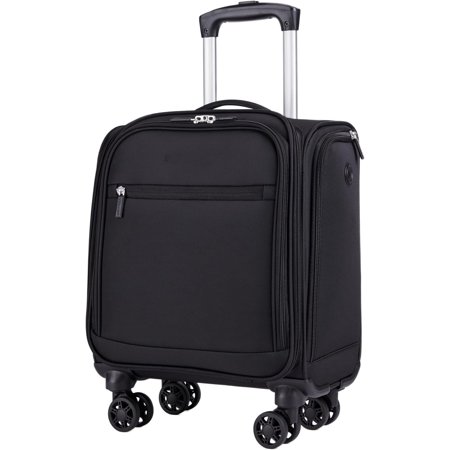 Underseat Carry Luggage with Wheels, 14.5-Inch Spinner Small Suitcase, Softside Lightweight Travel Bag for Men and Women, Airplane Carry Bag, Black