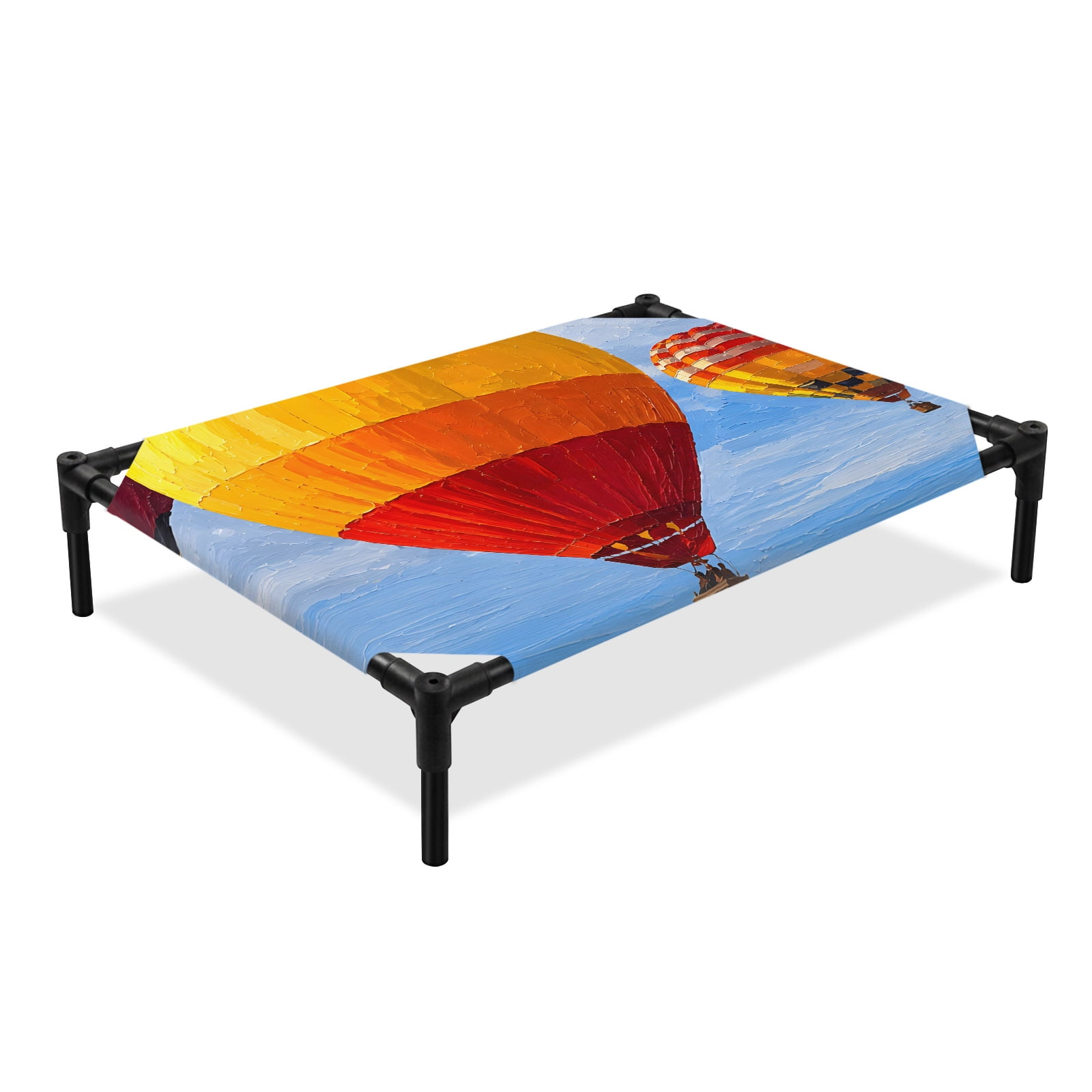Hot Air Balloons Elevated Dog Bed Modern Travel Yellow Red White Clouds Cooling Breathable Outdoor Raised Dog Cot Bed with Metal Frame Non-Slip Feet for Medium Dog 24x20in