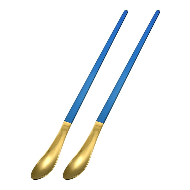 Unique Bargains Stainless Steel Long Stirring Spoon, 2Pack 10-Inch Coffee Stir Sticks for Party Bar Restaurant(Gold Blue)