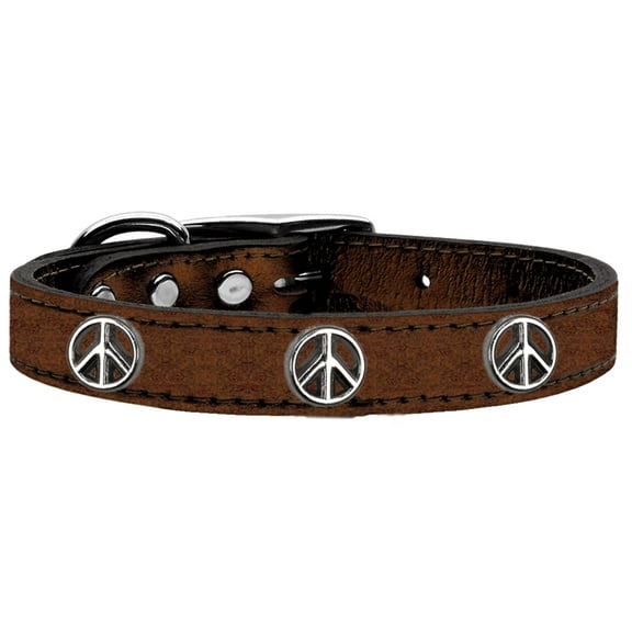Peace Sign Widget Genuine Metallic Leather Dog Collar Bronze 20