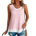 thumbnail image 2 of VEKDONE Womens Summer Fake 2 Piece Tank Tops Sleeveless Patchwork Waffle Tanks Casual Loose Fit Crewneck Pullover Vests Pink Large, 2 of 6