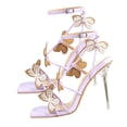 thumbnail image 2 of Sandalias de tacón con correa en el tobillo para mujer, puntera abierta con mariposa, tacones altos ajustables elegantes con tiras, color morado, 2 of 8