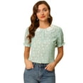 thumbnail image 3 of DARING DIVA Women's Ruffled Bubble Short Sleeve Floral Blouse XL Green, 3 of 6