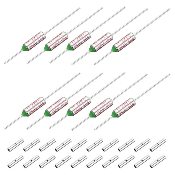 10 Pcs Metal Temperature Thermal Fuse SF229 229C 444.2F 10A 250V Cutoff Thermal Fuse with 20 Pcs BN1.25 Bare Terminal Butt Connector