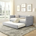 thumbnail image 2 of Gewnee Mid-Century Twin Size Upholstered Daybed with Trundle, Grey Linen Tufted Design & Nailhead Trim, for Living Room Guest Room, 2 of 12