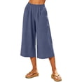 thumbnail image 2 of Drovellove Women's Plus Size Casual Cotton-Linen Wide-Leg Capri Pants with Pockets - Elastic Waist Crop Trousers for Spring Vacation or Weekend Brunch, 2 of 7