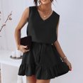thumbnail image 3 of Bigersell Sun Dresses Women Fashion Summer Women Summer V-Neck Solid Color Ruffles Sleeveless Elastic Waist Dress with Blet Tall Sun Dress Style 10726, Female Long Dresses Black M, 3 of 6