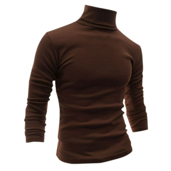 Unique Bargains Men's Pullover Lightweight Long Sleeve Top Turtleneck T-Shirt 34 Brown