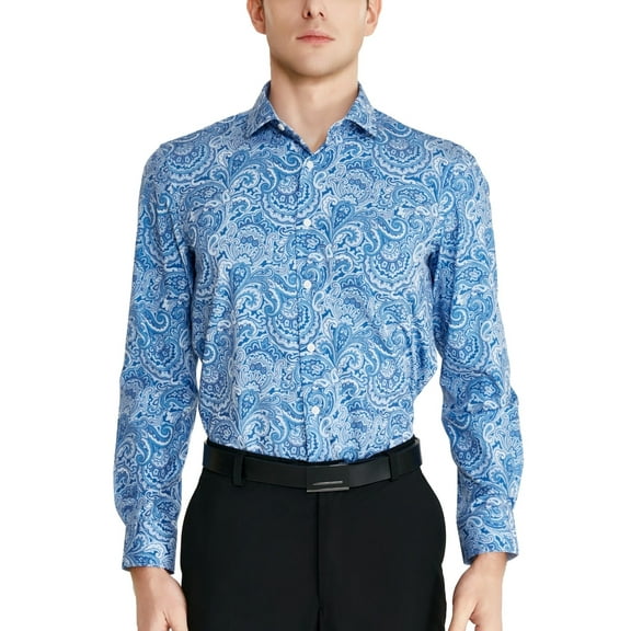 Tallia Mens Slim fit Dress Shirt XXL 18-18.5 36-37 Blue Paisley