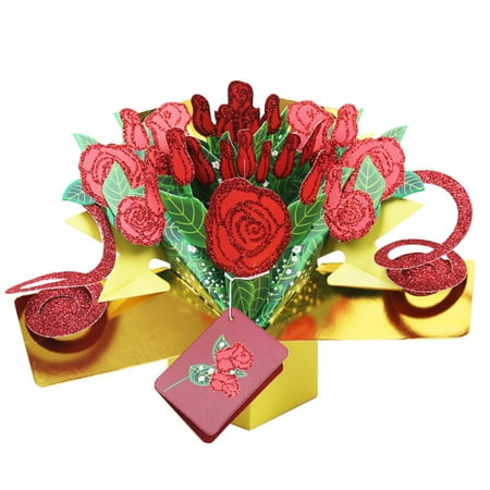 SUPERHOMUSE 3D Pop UP Greeting Cards with Bunch of Roses Fantastic Flower Handmade Card Gift for Birthday Wedding Anniversary New Year