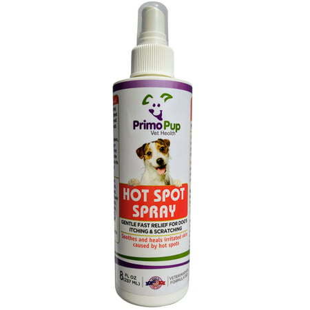 HOT SPOT SPRAY for Dogs - Primo Pup Vet Health - with Tea Tree Oil - Veterinarian Formulated for Fast Relief of Itching and Scratching - Soothes and Heals Irritated Skin - 8 fl