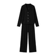 thumbnail image 3 of qafoshin Long Sleeve Pajama Sets for Women Lapel Button Down Tops and Long Pant Two Piece Matching Set Soft Sleepwear, 3 of 7