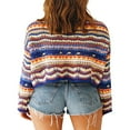 thumbnail image 4 of Femmes Crochet Pull Pull Pull Rayé Crop Top Décontracté Creux Pull Top, 4 of 6
