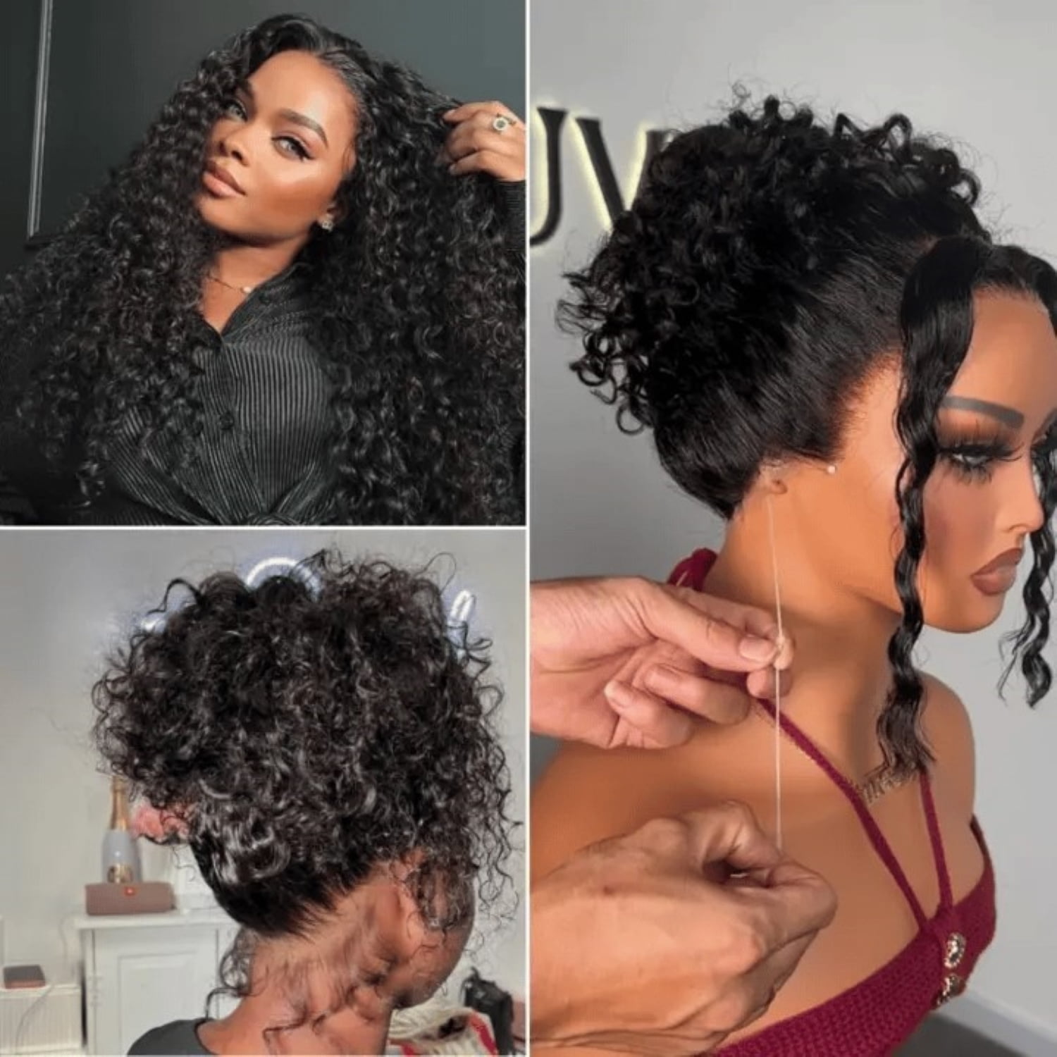 LUVME 14" Water Wave 360 Lace Flexi-Fit Invisi Drawstring Cap Long Wig 100% Human Hair Pre-bleached & Pre-plucked & Pre-Cut Lace