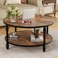 thumbnail image 1 of 34.5inch Round Two-Tier Coffee Table with Iron and MDF Roman Column Design, Kitchen Storage, Living Room Table, Wood and Metal Construction, Circle Coffee Table, 1 of 8
