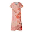 thumbnail image 3 of Womens Fashion Short Sleeve A-Line Dresses Party Summers Loose Fit Floral Print Dress V Neck, 3 of 4