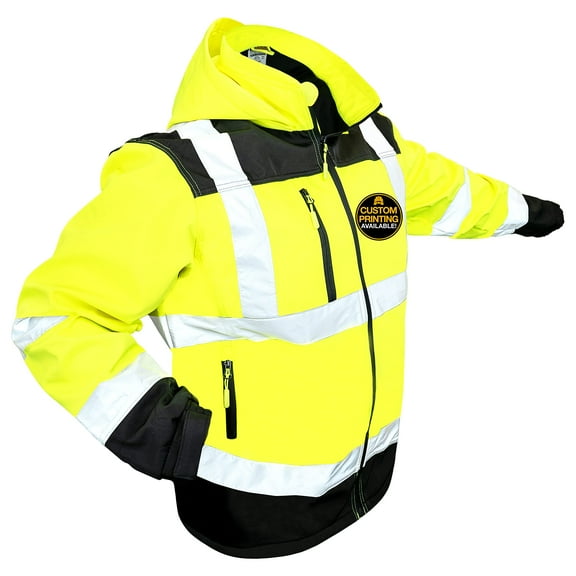 KwikSafety (Charlotte, NC) AGENT SoftShell Safety Jacket (DETACHABLE HOOD) Class 3 Hi Visibility Water Resistant ANSI OSHA Reflective Hoodie Warm Winter Construction Gear Men | Yellow Small
