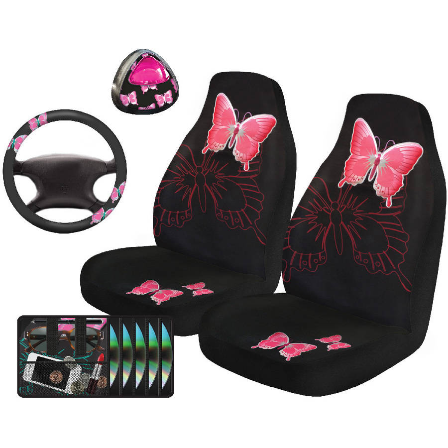 Dreaweet Butterfly Printed Pink Steering Wheel Cover Automotive Car SUV Sedans Stretchy Universal Fit 14-15 inch Sweat Absorption Anti-Skid Steering Wheel Covers Car Accessories Decor
