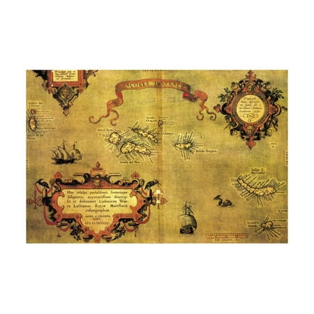 Abraham Ortelius Map - Map of Azores by Abraham Ortelius, 1528-1598, from Theatrum Orbis Terrarum, 1570 Print Wall Art