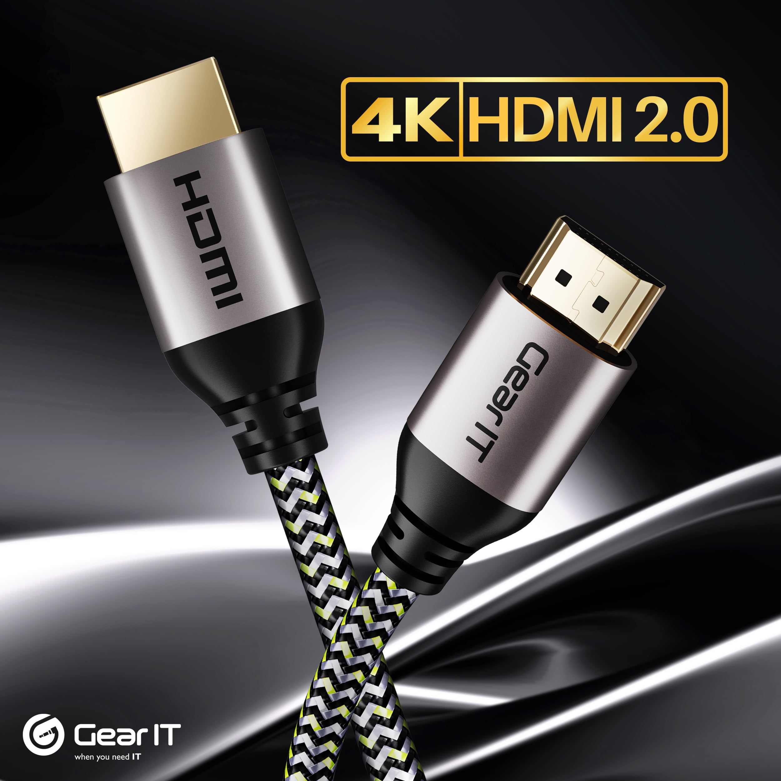 GearIT HDMI Cable (2-Pack / 25ft / 7.6m) High-Speed HDMI 2.0b, 4K 60hz, 3D, ARC, HDCP 2.2, HDR, 18Gbps - Nylon Braided Cord