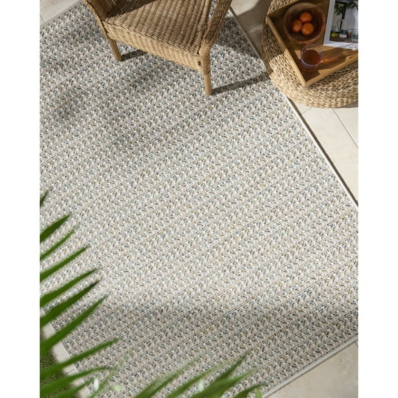 Livabliss Outdoor Rugs, 5x7 Crete Cottage Ivory Area Rug for Patio, Porch, Deck, Backyard, Waterproof Indoor Outdoor Carpet (5' x 7')