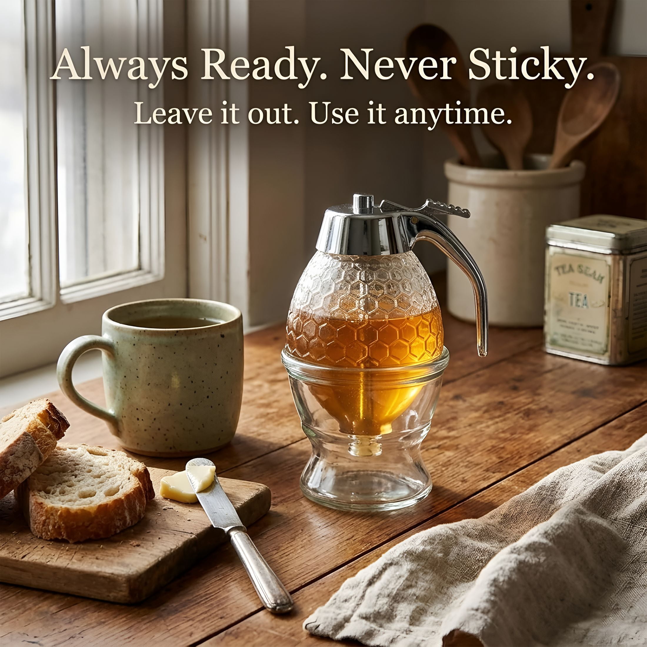 ACDANC Honey Dispenser No Drip,8 Oz Glass Honey Jar with Stand,Leak-Proof Syrup Dispenser for Honey,Maple Syrup and Coffee Syrup,Clear Honeycomb Honey Pot for Coffee Bar & Breakfast Table