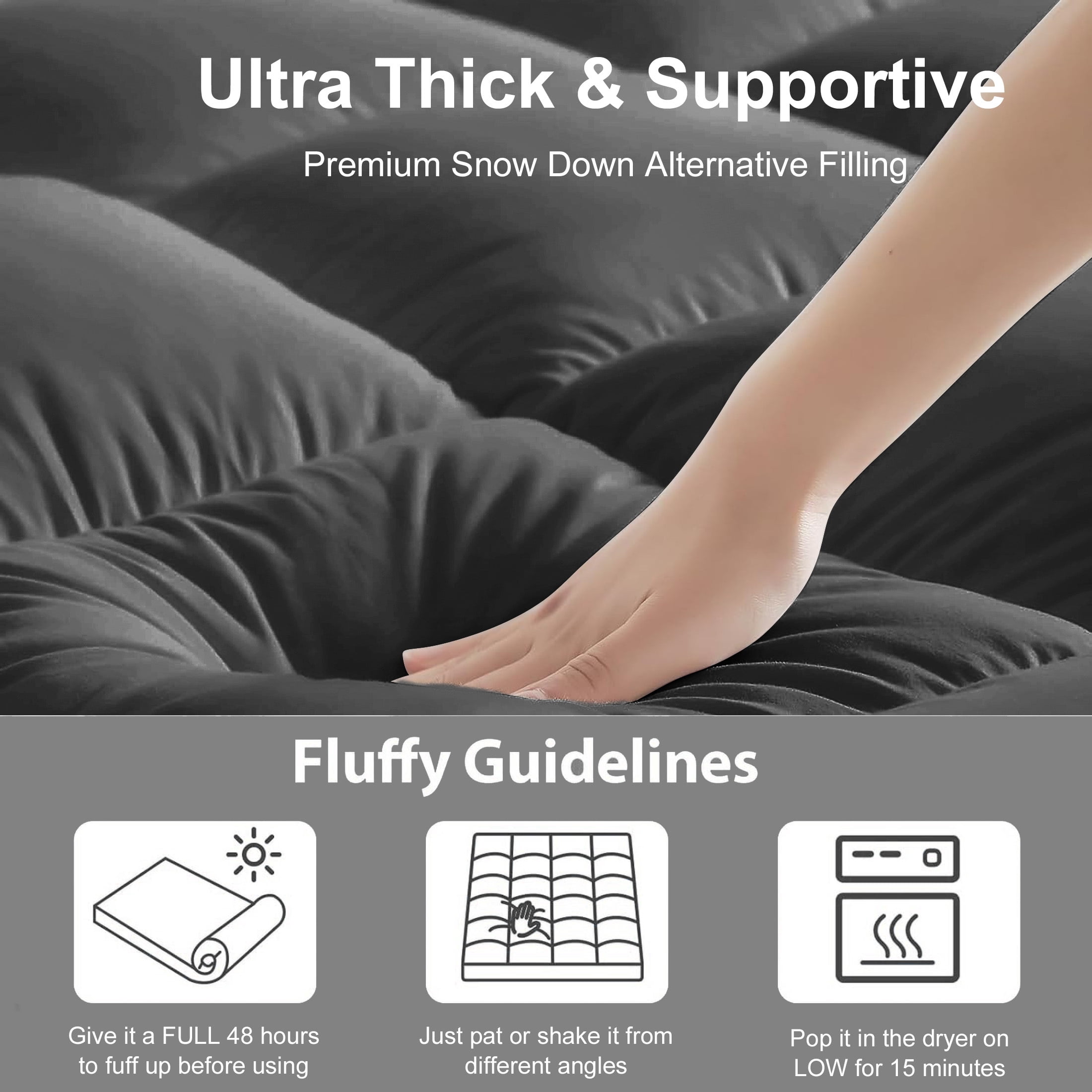 Teler Mattress Topper Full Size for Back Pain, 400TC Extra Thick Mattress Pad Pillow Top, Quilted Fitted Mattress Protector Cover with 8-21" Deep Elastic Pocket, Soft & Breathable, Grey