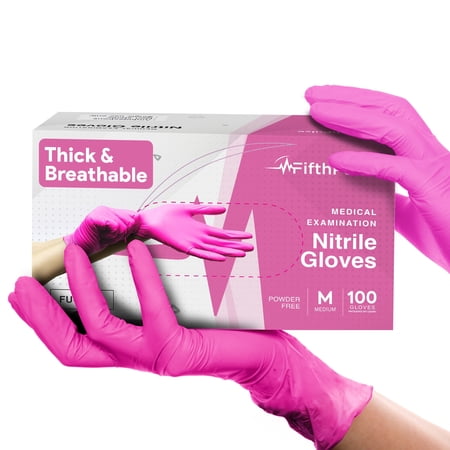 Fifth Pulse Disposable Nitrile Gloves M - Hot Pink Fuchsia [100] Latex & Powder Free Gloves Medial Grade, Food Grade