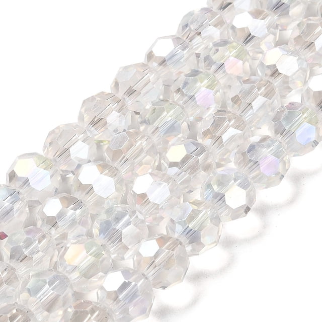 Transparent Glass Beads 32 Facets AB Color Plated Round Clear 10x8.5~9mm Hole: 1.6mm about 67pcs/strand 23.62''(60cm)