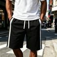 thumbnail image 2 of FINALGANG Mens Elastic Drawstring Plaid Side Stripe Knit Casual Shorts Summer Daily Regular Fit Breathable Side Pocket Walking Sport Bottoms For Men Black XL, 2 of 4