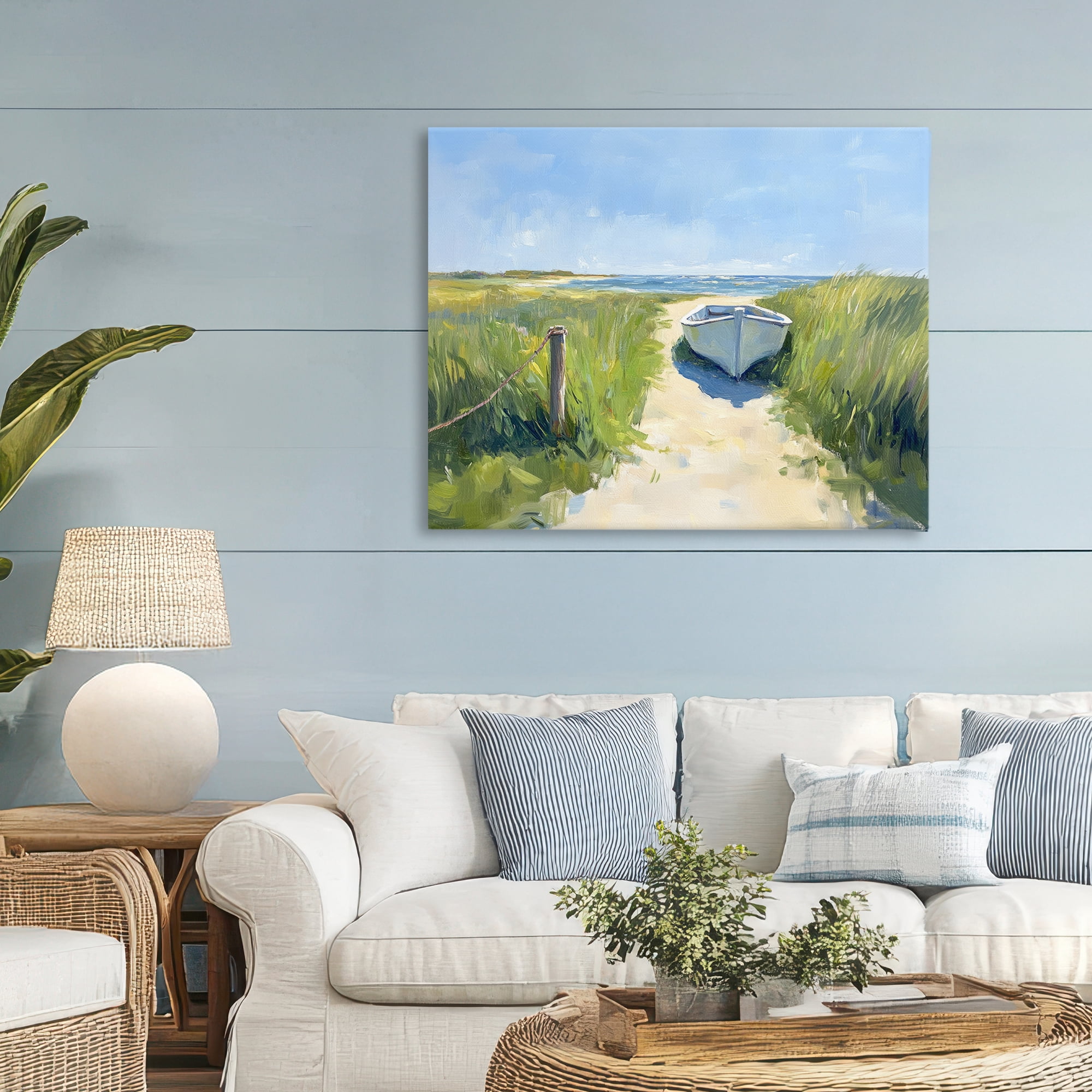 Stupell Industries Moored Boat on Path Canvas Wall Art, design by Sisi and Seb
