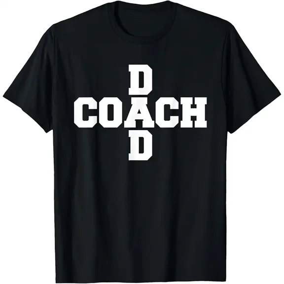 Men's Coach Dad Crossword T-Shirt Funny Sports Father's Day Gift Athletic Tee Retro Style Black