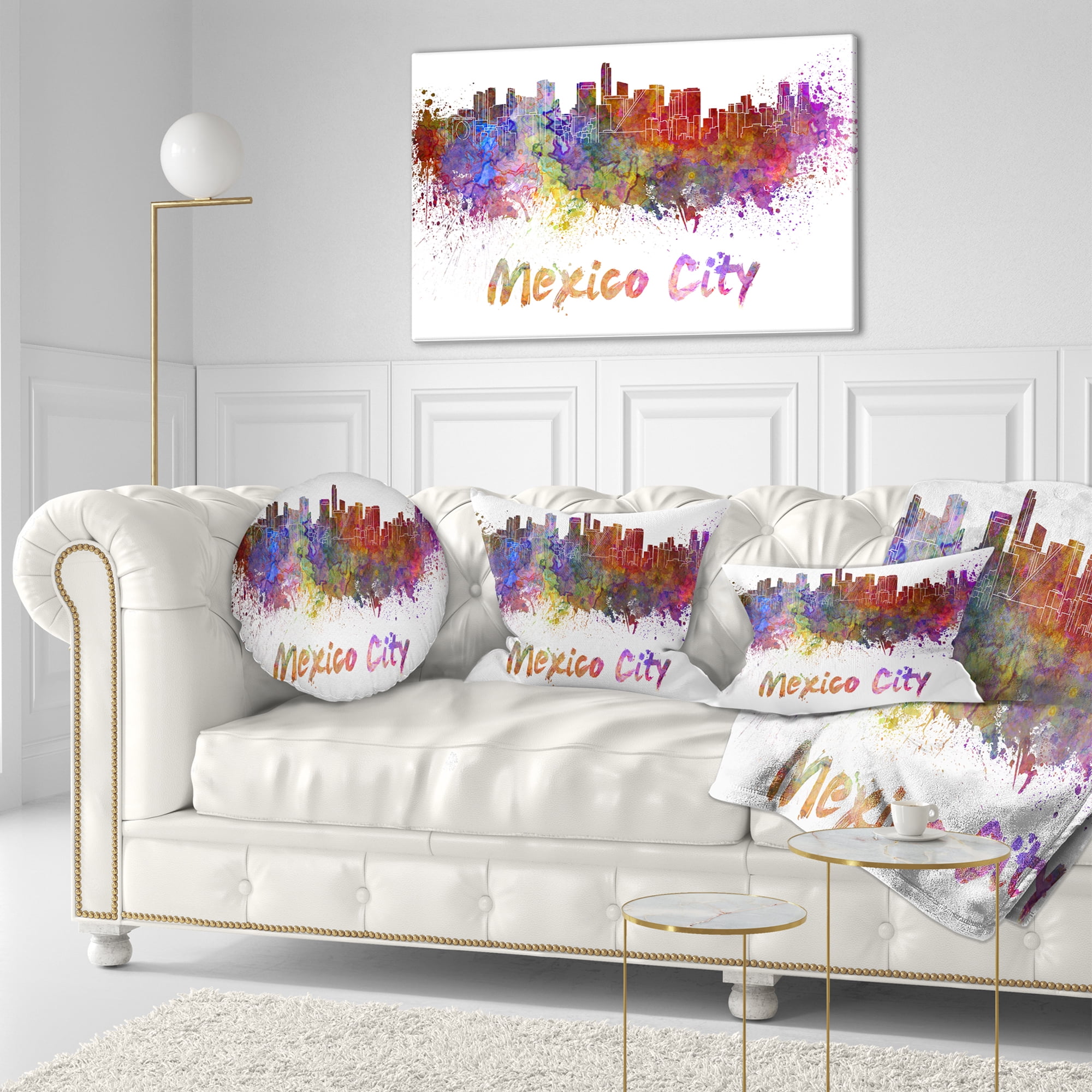 Designart Mexico City Skyline - Cityscape Throw Pillow - 12x20