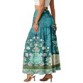 thumbnail image 4 of LWavelet Women Peony Print Tiered Maxi Skirt Elastic Waist With Pockets Boho Summer Long Skirt Turquoise L, 4 of 6