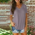 thumbnail image 1 of AherBiu Plus Size T Shirts for Women V Neck Loose Short Sleeve Tops Blouses Solid Color Basic Tees, 1 of 6