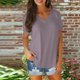 thumbnail image 1 of Fiudx Ofertas y Liquidaciones Blusa de Manga Corta con Cuello En V de Color Sólido a La Moda para Mujer, 1 of 6