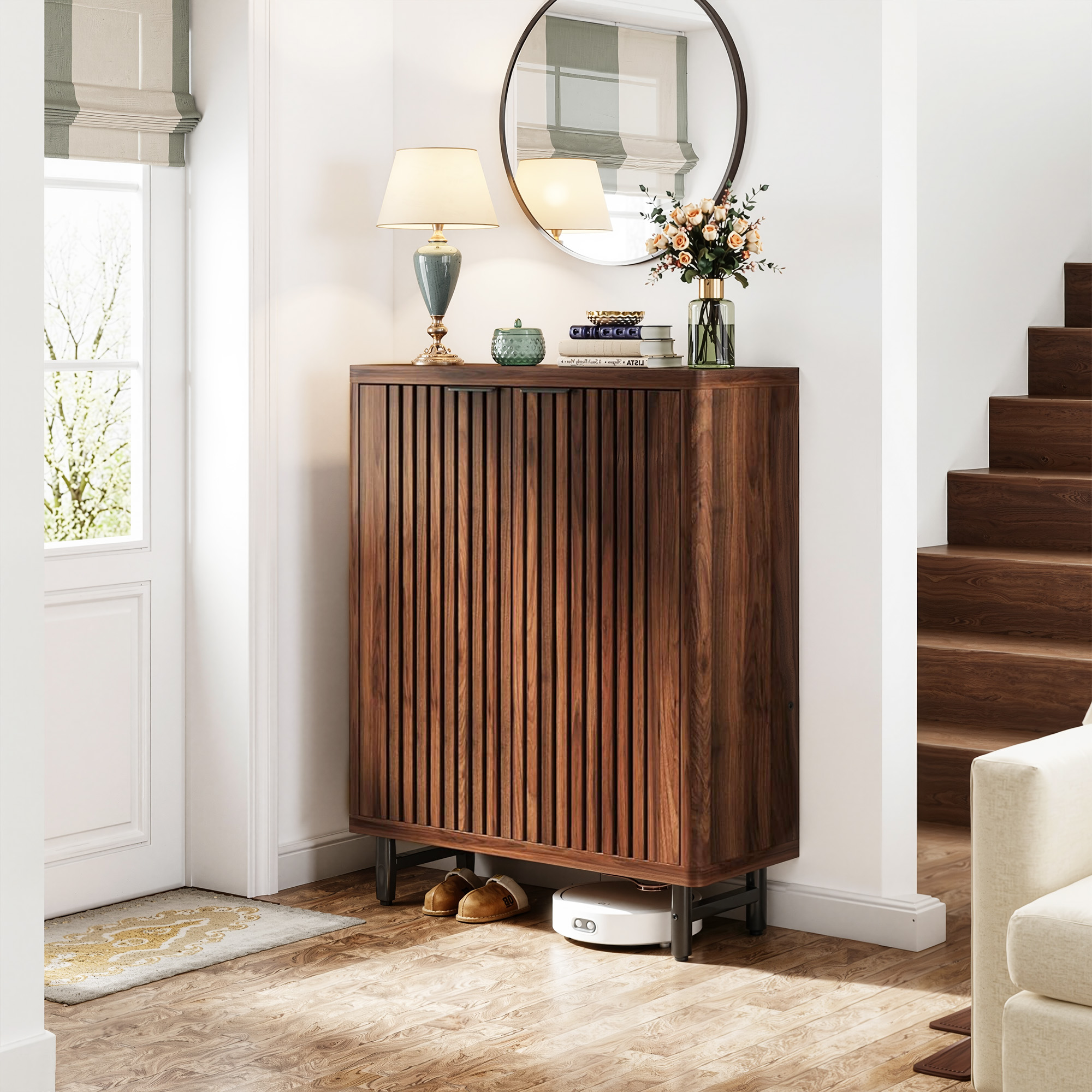 MAYEERTY High-Quality MDF Shoe Cabinet with Sturdy Metal Legs Eco-Friendly & Easy to Clean