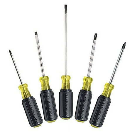 

Klein Tools 85445 Screwdriver Set Slotted Phillips and Square Tip Drivers Non-Slip Cushion Grip 5-Piece