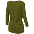 thumbnail image 2 of Made by Johnny Women's V-Neck 3/4 Sleeve Dolman Top with Side Shirring S OLIVE, 2 of 6