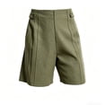 thumbnail image 7 of Women's Soft Cotton Blend Pleated Linen Style Shorts with Elastic Waistband And Buttons, Mid Waist Tummy Control Casual Summer Shorts, Solid Color Versatile Daily Wear | TruBelle,Green L, 7 of 7