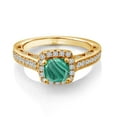 thumbnail image 3 of Gem Stone King 2.08 Ct Green Malachite White Created Sapphire 18K Yellow Gold Plated Silver Ring, 3 of 6