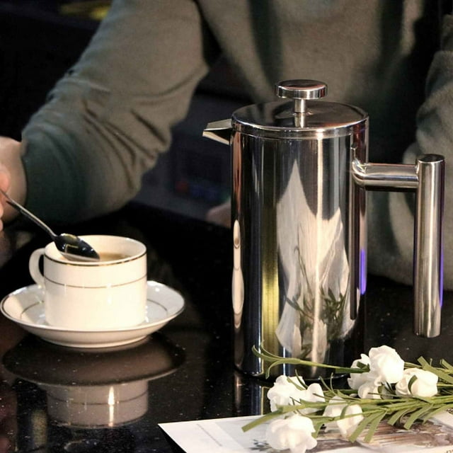 Xihbxyly Cafetera de Acero Inoxidable de Doble Capa, Prensa Francesa Aislada, Filtro de Malla Fina para Un Sabor Suave, Asa Ergonómica y Fría, Ideal para Café Caliente, Oficina y Hogar. Opciones de 3