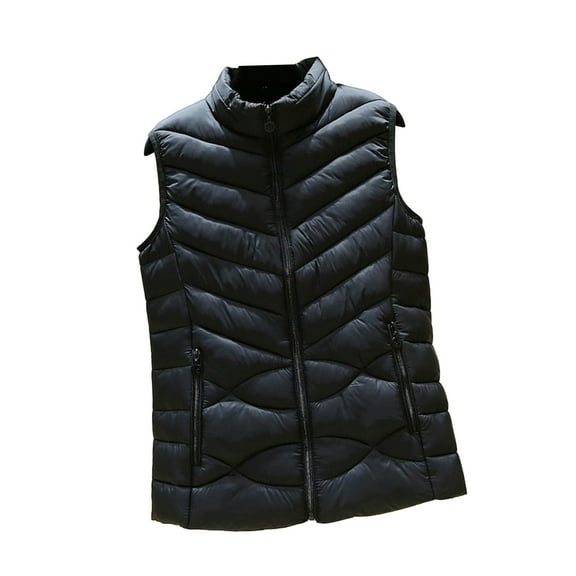 Htigea Puffer Vest for Women Sleeveless Zip Up Outerwear Stand Collar Quilted Vest Warm Winter Jackets Coats with Pocket Black XL