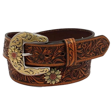 Ariat Womens Ariat Floral Tooled Sunflower Concho Belt XL Brown