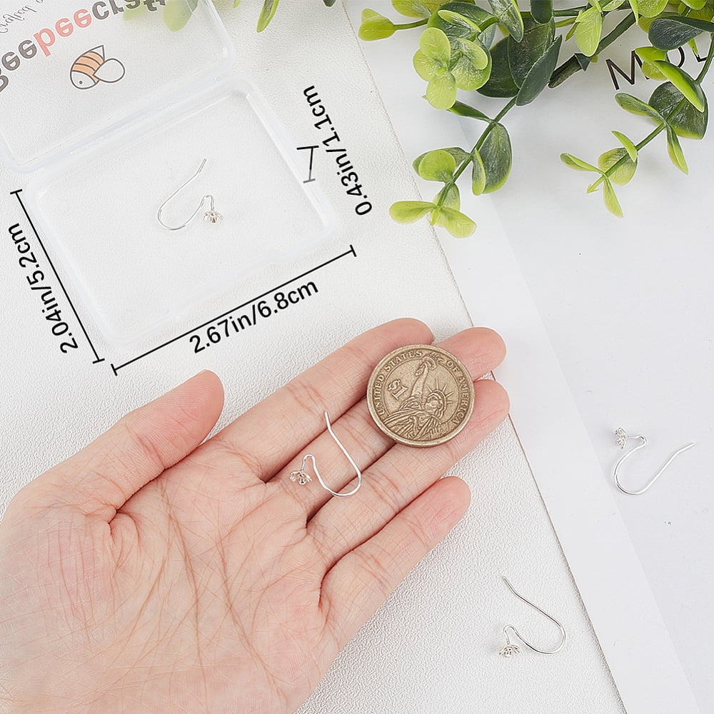1box 8pcs 925 Sterling Silver Earring Hooks Shepherd's Hook Ear Wire with Flower Tray Silver 22.5x15mm Pin: 0.8mm