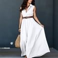 thumbnail image 4 of Aimik Womens Belted Collared Maxi Shirt Dress Sleeveless V Neck Loose Fit Summer Vacation Beach Long Dresses with Pockets, 4 of 6